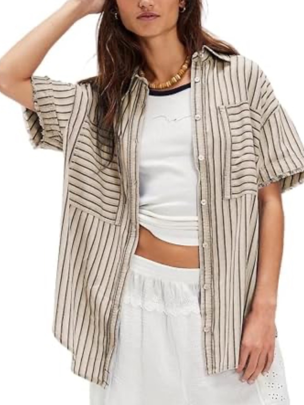 FREE PEOPLE Striped Button-Up Short Sleeve Shirt -NWOT